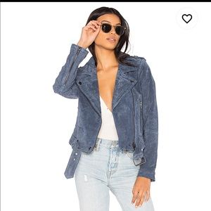 BlankNYC Suede Moto Jacket in Slate Blue XS
